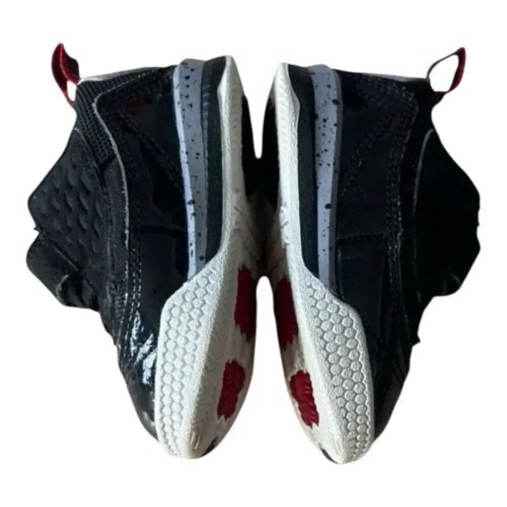 Jordan Infant Boy Black Patent Leather Sneakers Size 4C Red Jump Man Logo